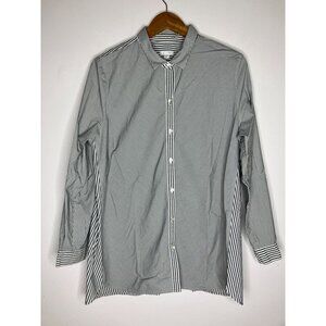 J Jill Womens XL Striped Button Down Gray White Long Sleeve Shirt